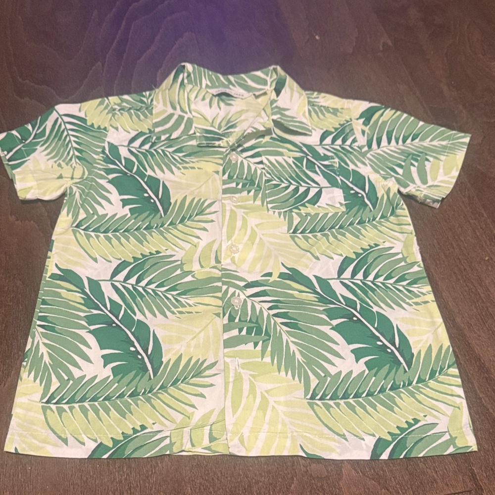 Janie and Jack Green Leaf Print Button Down Shirt